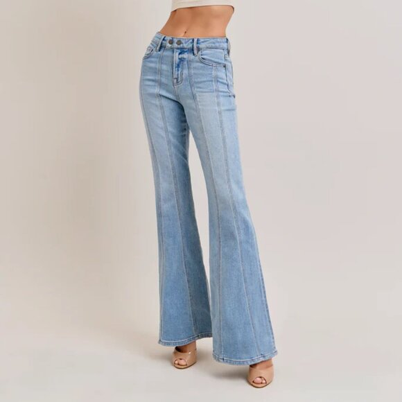 Hidden Jeans Denim - NEW HIDDEN Moto Seamed Stretch Flare Jeans  light medium122tn